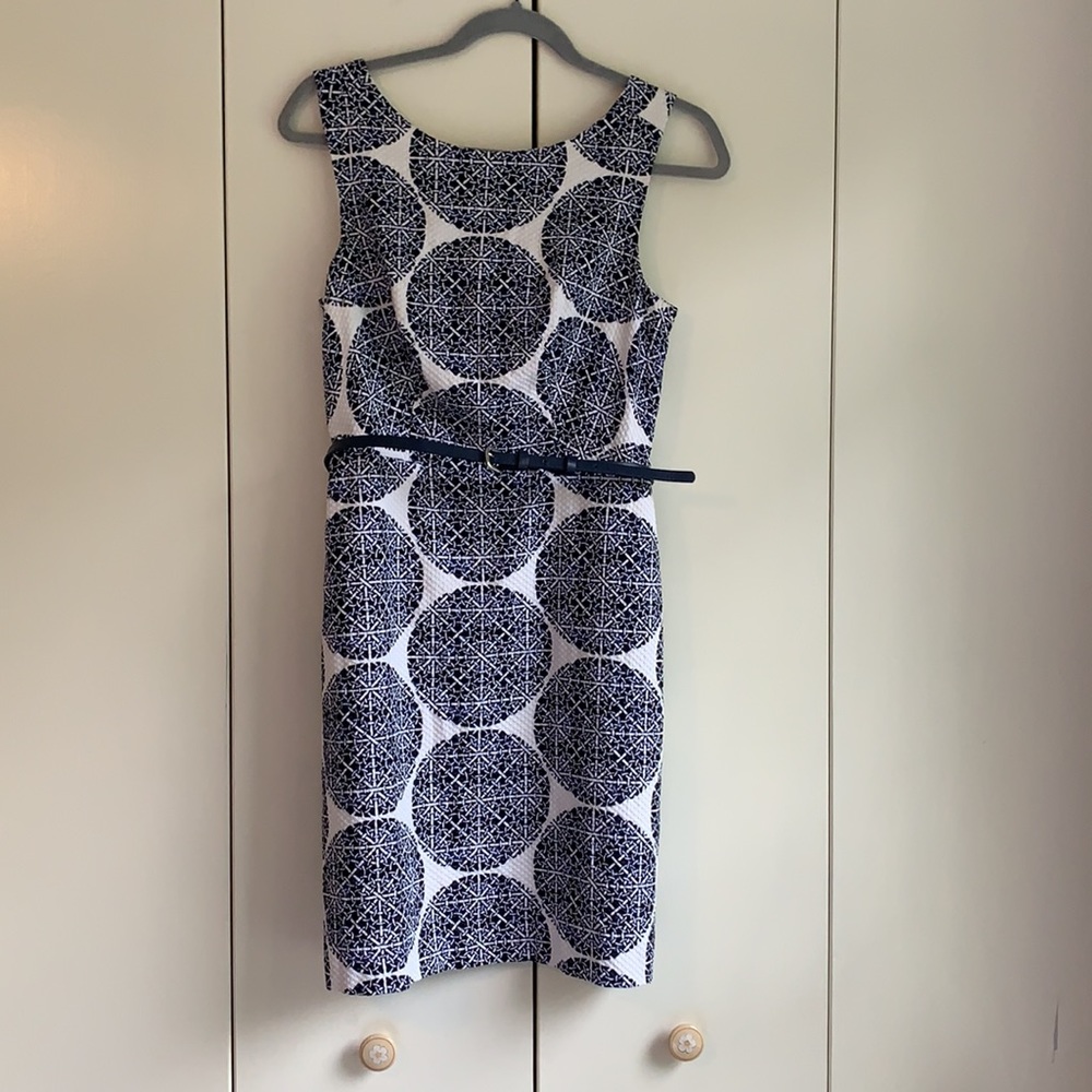 The Limited Dress- white and navy blue with belt